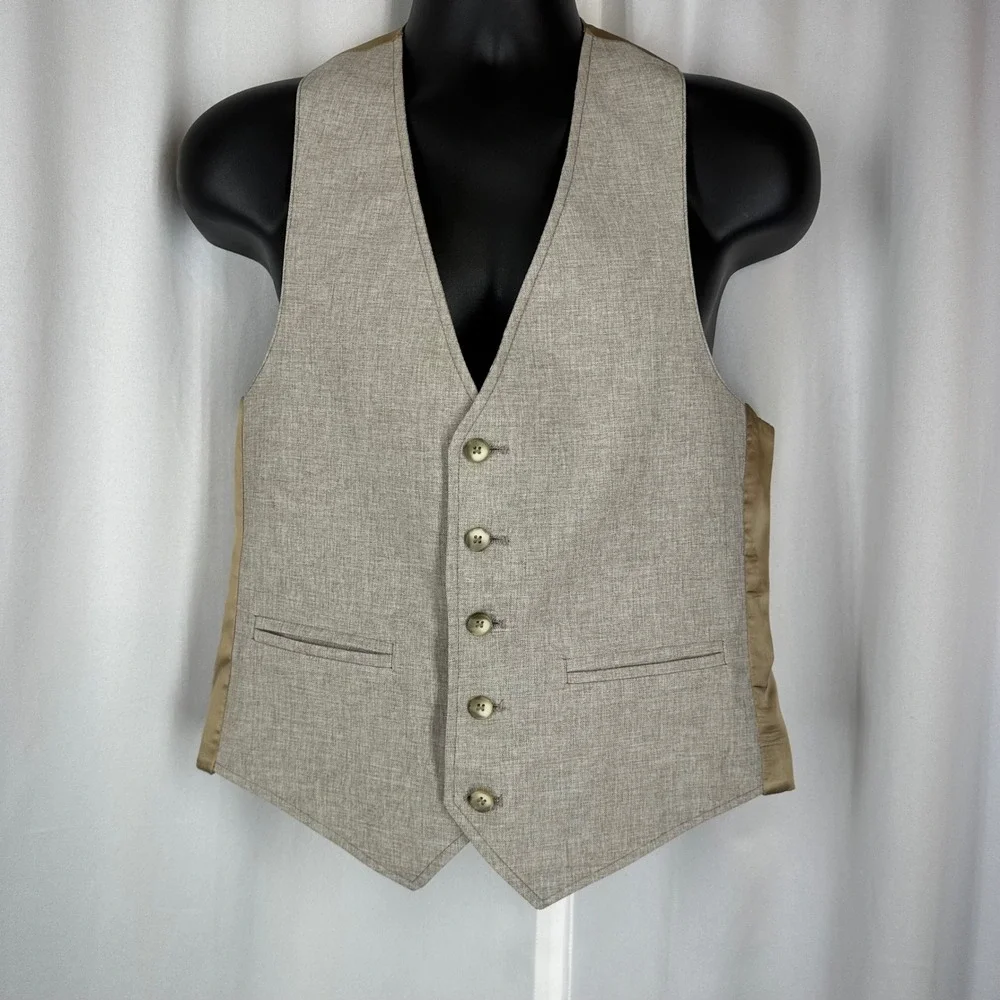 Men's Reversible Plaid Button‎ Vest Size S? Gray Tan Waistcoat READ